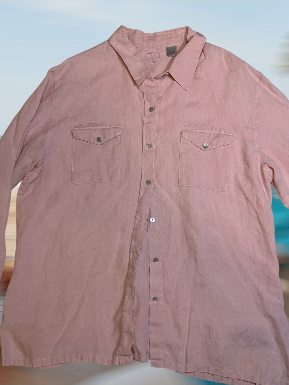 Chico's 100% Linen Shirt Pink Button-Down Long Sleeve Top Size 3 XXL Relaxed